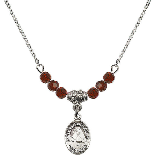 Sterling Silver Saint Katharine Drexel Birthstone Necklace with Garnet Beads - 9015