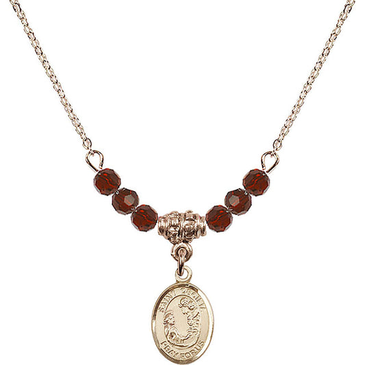 14kt Gold Filled Saint Cecilia Birthstone Necklace with Garnet Beads - 9016