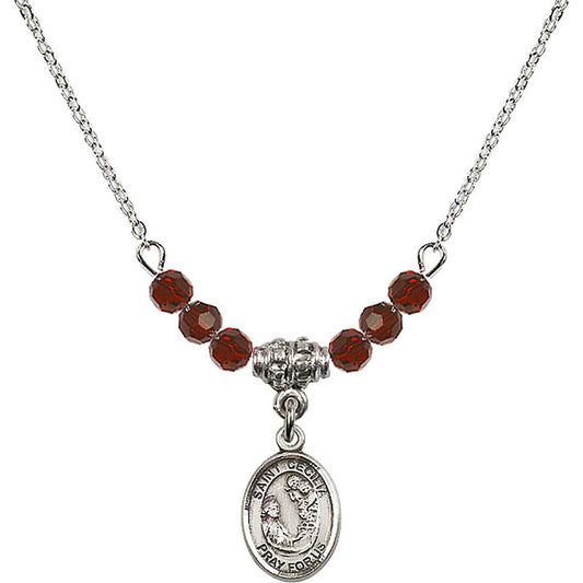 Sterling Silver Saint Cecilia Birthstone Necklace with Garnet Beads - 9016