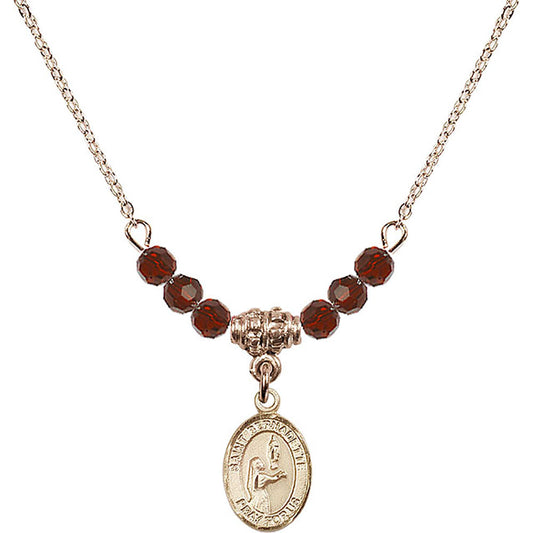 14kt Gold Filled Saint Bernadette Birthstone Necklace with Garnet Beads - 9017