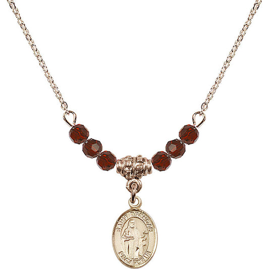 14kt Gold Filled Saint Brendan the Navigator Birthstone Necklace with Garnet Beads - 9018