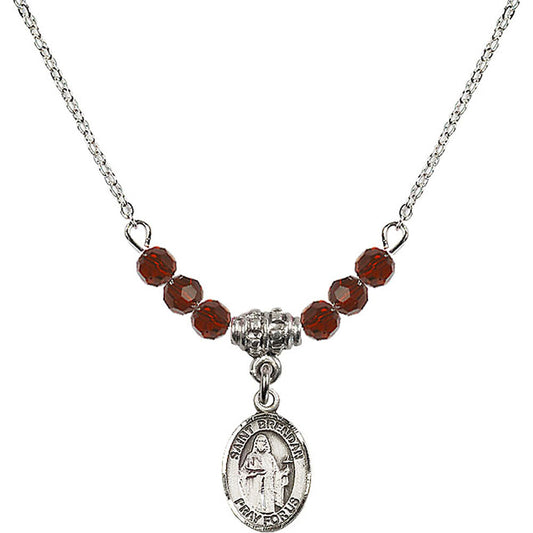 Sterling Silver Saint Brendan the Navigator Birthstone Necklace with Garnet Beads - 9018