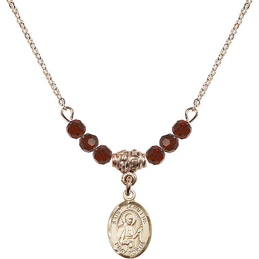 14kt Gold Filled Saint Camillus of Lellis Birthstone Necklace with Garnet Beads - 9019