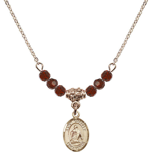 14kt Gold Filled Saint Charles Borromeo Birthstone Necklace with Garnet Beads - 9020
