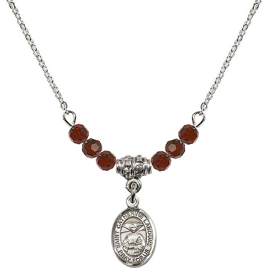 Sterling Silver Saint Catherine Laboure Birthstone Necklace with Garnet Beads - 9021