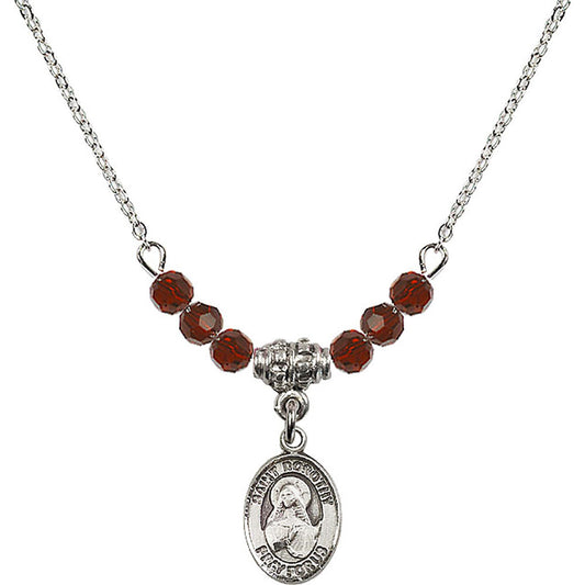 Sterling Silver Saint Dorothy Birthstone Necklace with Garnet Beads - 9023