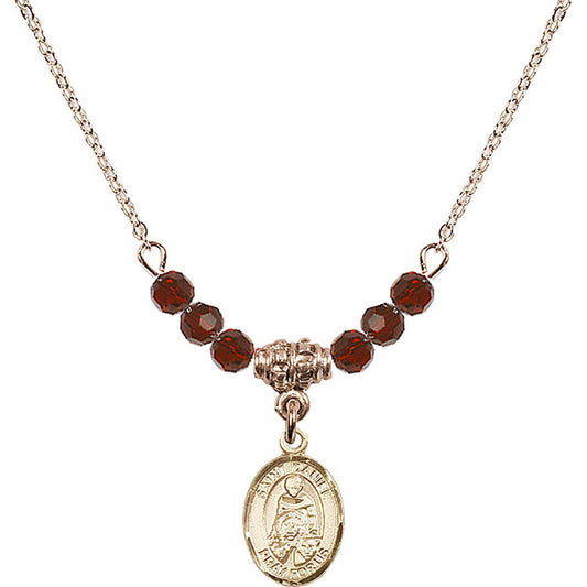 14kt Gold Filled Saint Daniel Birthstone Necklace with Garnet Beads - 9024