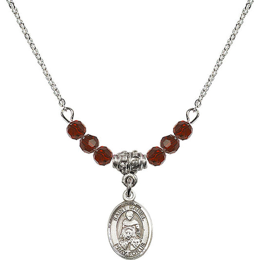 Sterling Silver Saint Daniel Birthstone Necklace with Garnet Beads - 9024