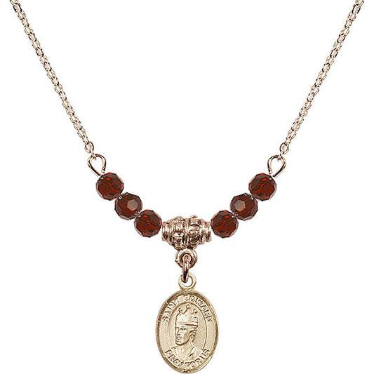 14kt Gold Filled Saint Edward the Confessor Birthstone Necklace with Garnet Beads - 9026