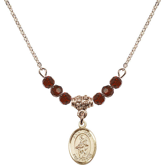 14kt Gold Filled Saint Jane of Valois Birthstone Necklace with Garnet Beads - 9029