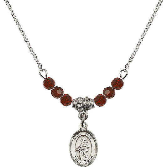 Sterling Silver Saint Jane of Valois Birthstone Necklace with Garnet Beads - 9029