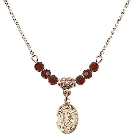 14kt Gold Filled Saint Dominic de Guzman Birthstone Necklace with Garnet Beads - 9030