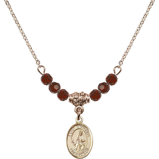 14kt Gold Filled Saint Dymphna Birthstone Necklace with Garnet Beads - 9032