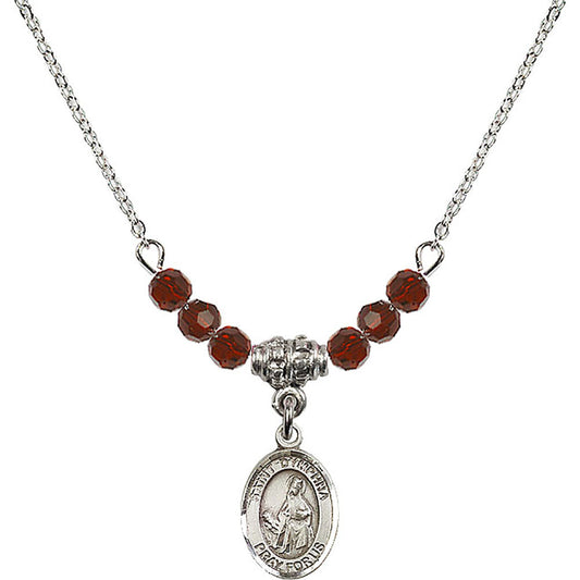 Sterling Silver Saint Dymphna Birthstone Necklace with Garnet Beads - 9032