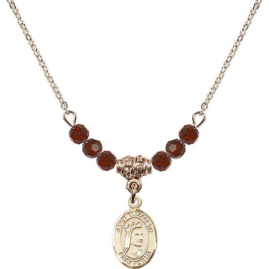 14kt Gold Filled Saint Elizabeth of Hungary Birthstone Necklace with Garnet Beads - 9033