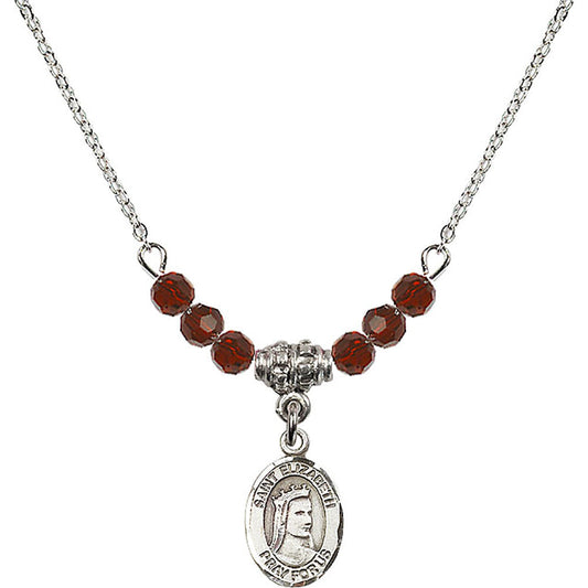 Sterling Silver Saint Elizabeth of Hungary Birthstone Necklace with Garnet Beads - 9033