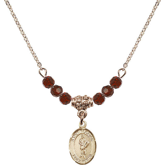 14kt Gold Filled Saint Florian Birthstone Necklace with Garnet Beads - 9034