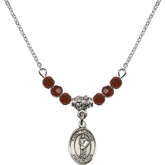 Sterling Silver Saint Florian Birthstone Necklace with Garnet Beads - 9034