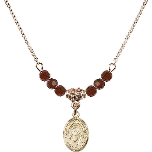 14kt Gold Filled Saint Francis de Sales Birthstone Necklace with Garnet Beads - 9035