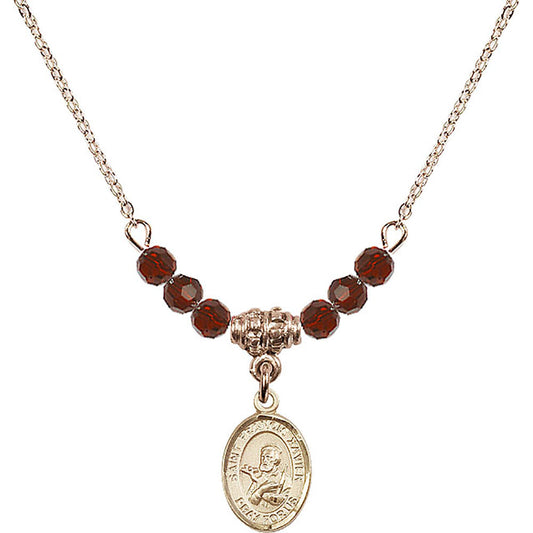 14kt Gold Filled Saint Francis Xavier Birthstone Necklace with Garnet Beads - 9037