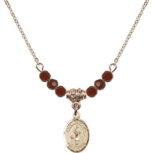 14kt Gold Filled Saint Genesius of Rome Birthstone Necklace with Garnet Beads - 9038
