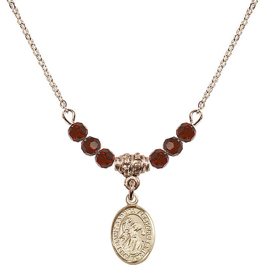 14kt Gold Filled Saint Gabriel the Archangel Birthstone Necklace with Garnet Beads - 9039
