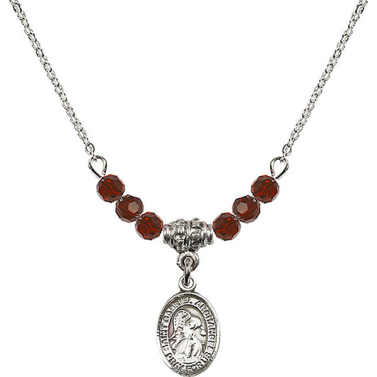 Sterling Silver Saint Gabriel the Archangel Birthstone Necklace with Garnet Beads - 9039