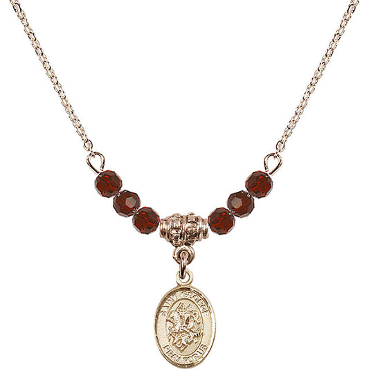 14kt Gold Filled Saint George Birthstone Necklace with Garnet Beads - 9040