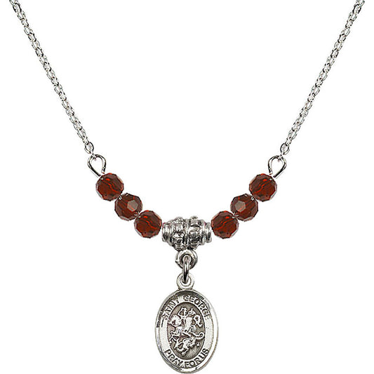 Sterling Silver Saint George Birthstone Necklace with Garnet Beads - 9040