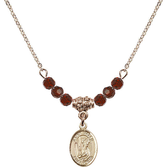 14kt Gold Filled Saint Helen Birthstone Necklace with Garnet Beads - 9043