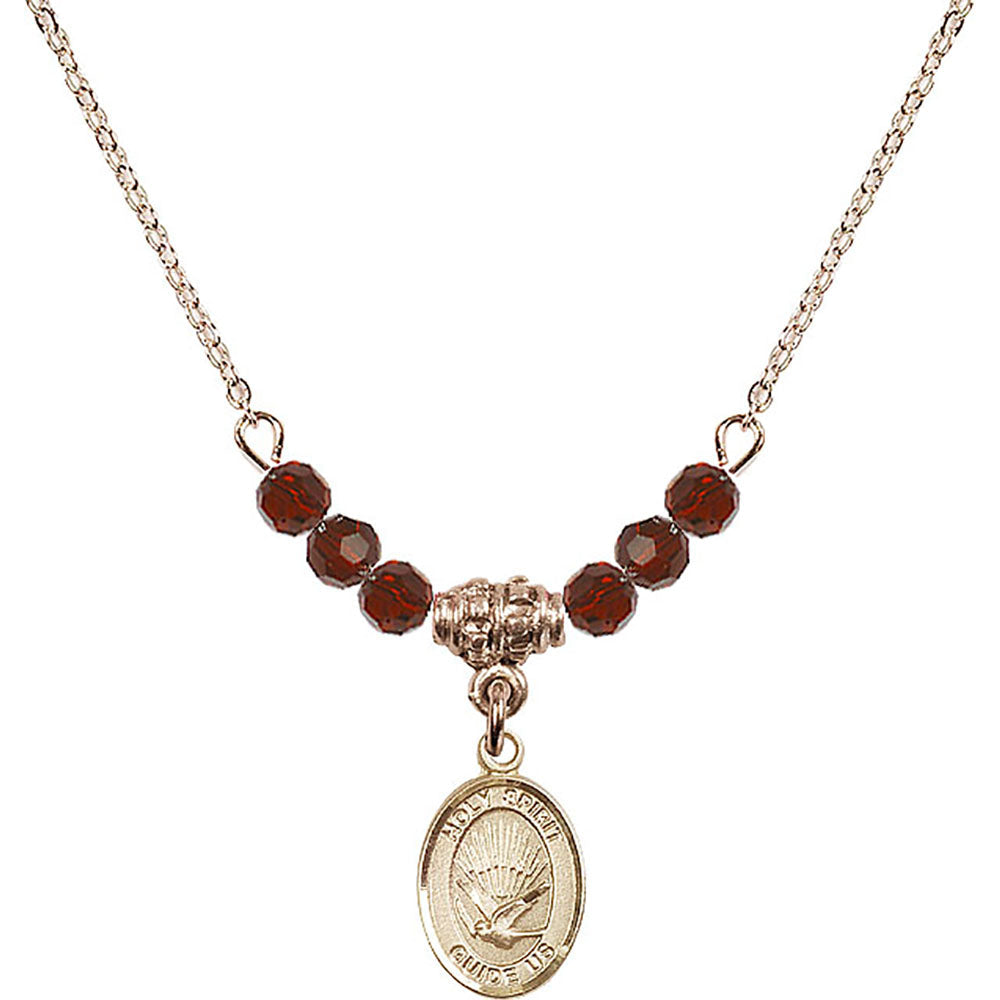 14kt Gold Filled Holy Spirit Birthstone Necklace with Garnet Beads - 9044