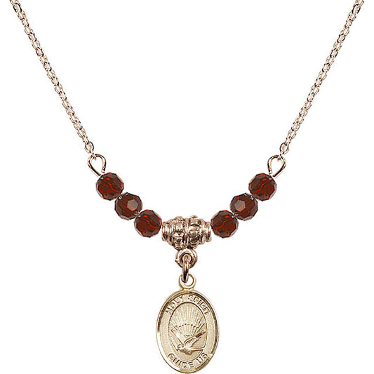 14kt Gold Filled Holy Spirit Birthstone Necklace with Garnet Beads - 9044