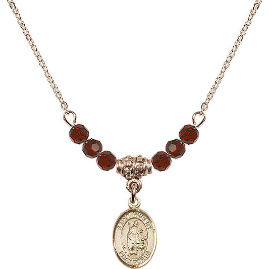 14kt Gold Filled Saint Hubert of Liege Birthstone Necklace with Garnet Beads - 9045
