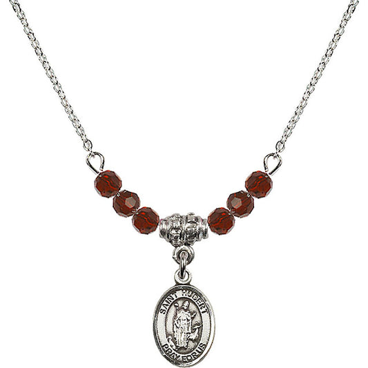 Sterling Silver Saint Hubert of Liege Birthstone Necklace with Garnet Beads - 9045