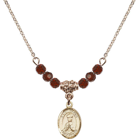 14kt Gold Filled Saint Henry II Birthstone Necklace with Garnet Beads - 9046