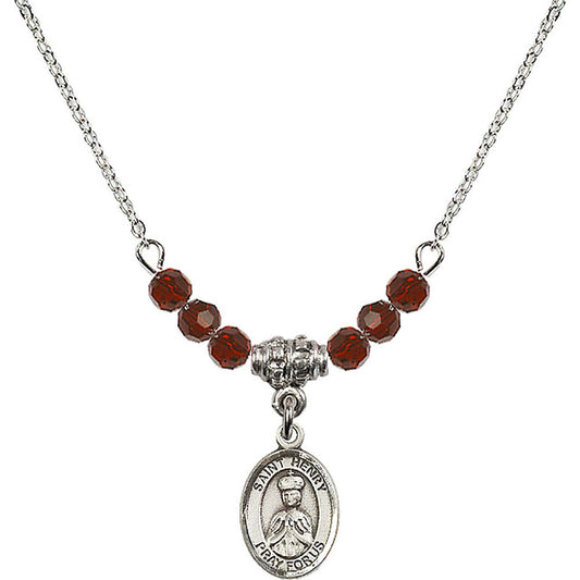 Sterling Silver Saint Henry II Birthstone Necklace with Garnet Beads - 9046