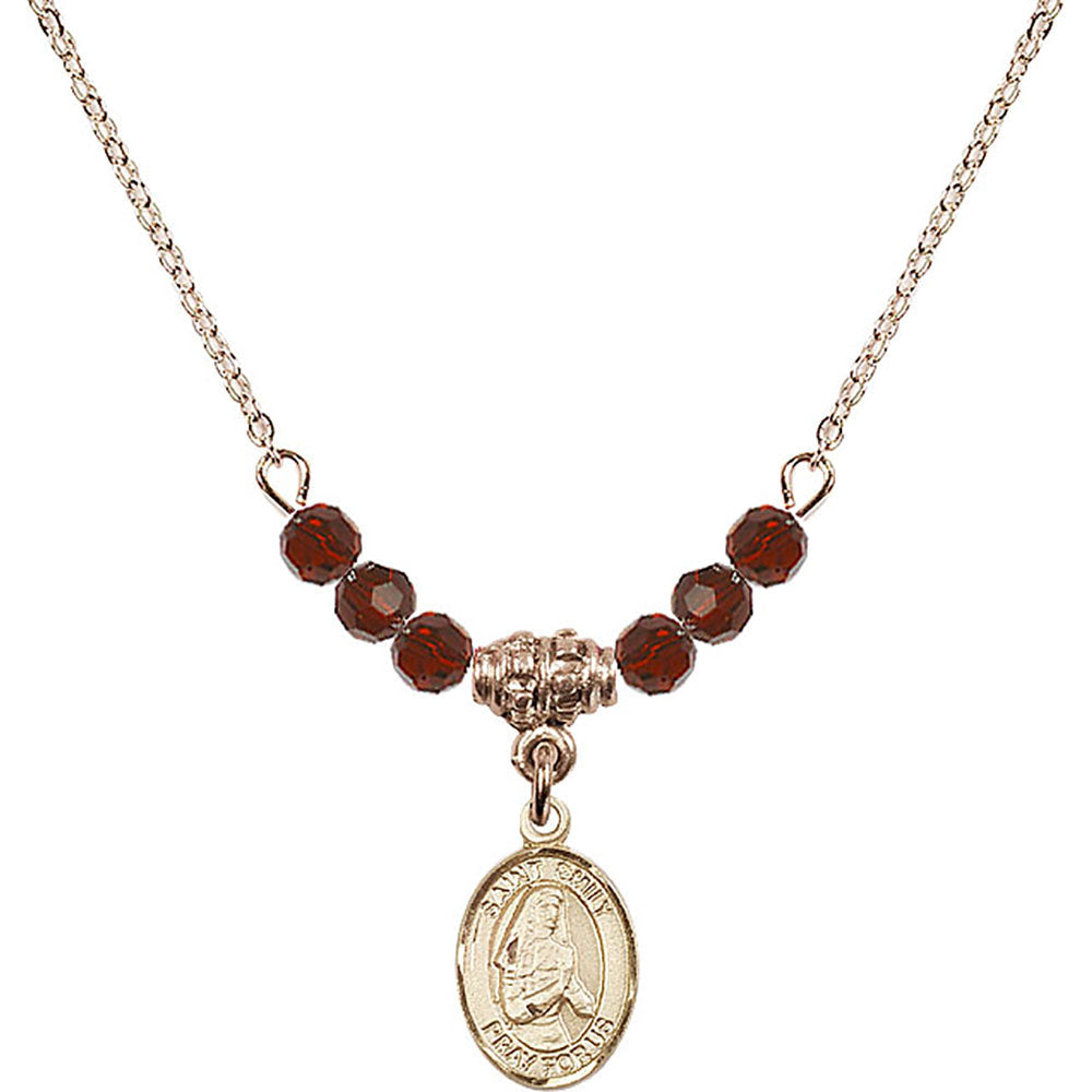 14kt Gold Filled Saint Emily de Vialar Birthstone Necklace with Garnet Beads - 9047