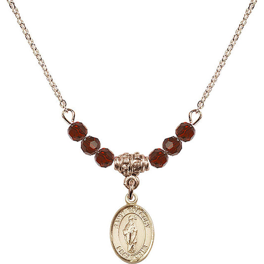 14kt Gold Filled Saint Gregory the Great Birthstone Necklace with Garnet Beads - 9048