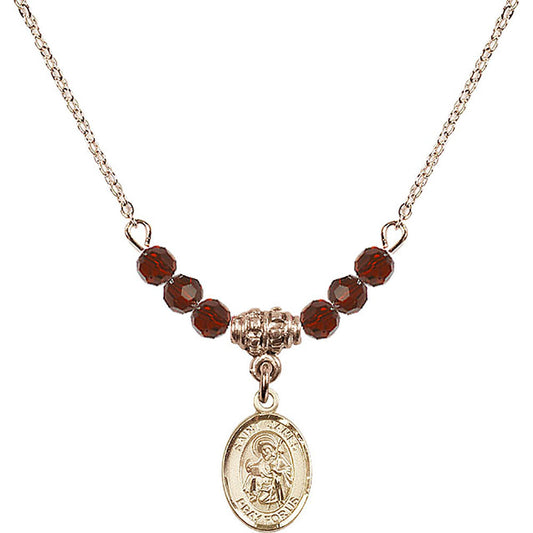 14kt Gold Filled Saint James the Greater Birthstone Necklace with Garnet Beads - 9050