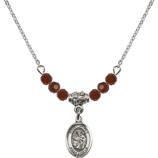 Sterling Silver Saint James the Greater Birthstone Necklace with Garnet Beads - 9050