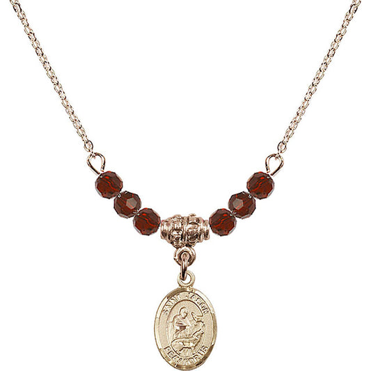 14kt Gold Filled Saint Jason Birthstone Necklace with Garnet Beads - 9051