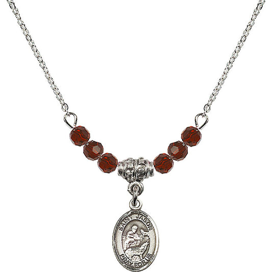 Sterling Silver Saint Jason Birthstone Necklace with Garnet Beads - 9051