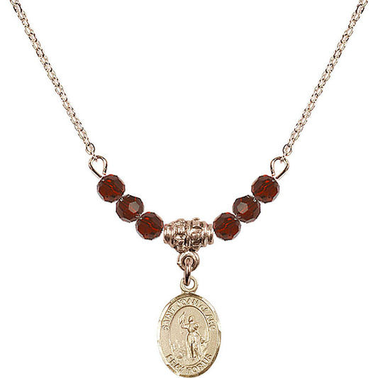14kt Gold Filled Saint Joan of Arc Birthstone Necklace with Garnet Beads - 9053