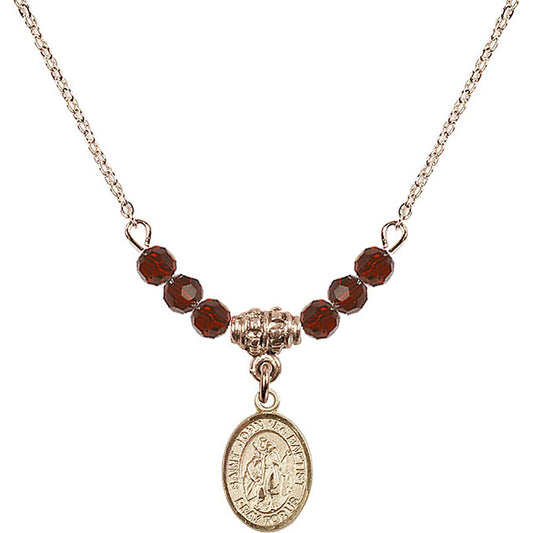 14kt Gold Filled Saint John the Baptist Birthstone Necklace with Garnet Beads - 9054