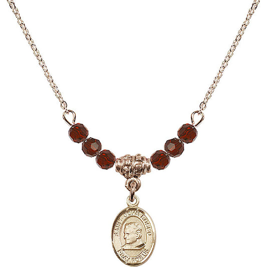14kt Gold Filled Saint John Bosco Birthstone Necklace with Garnet Beads - 9055