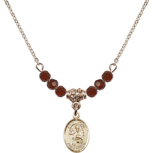 14kt Gold Filled Saint John the Apostle Birthstone Necklace with Garnet Beads - 9056