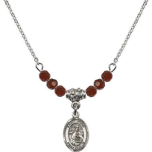 Sterling Silver Saint John the Apostle Birthstone Necklace with Garnet Beads - 9056