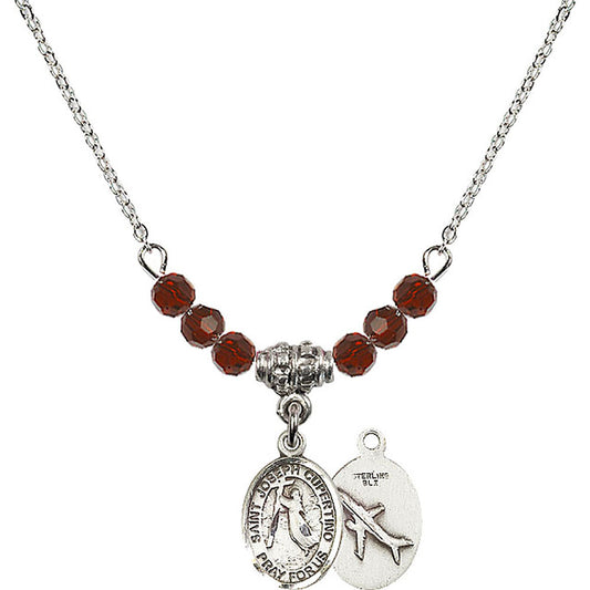 Sterling Silver Saint Joseph of Cupertino Birthstone Necklace with Garnet Beads - 9057