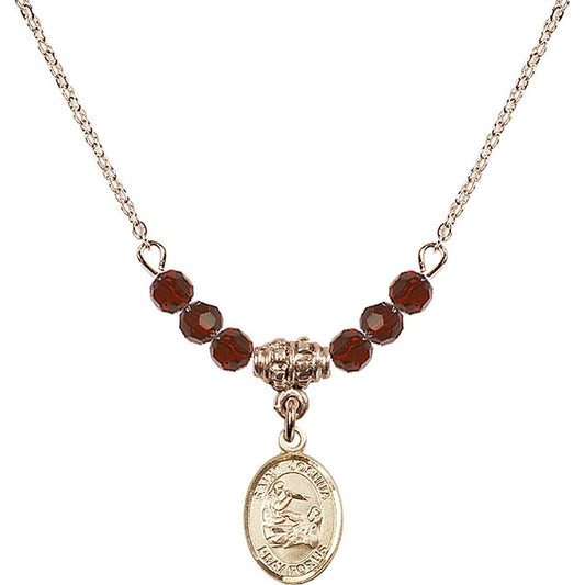 14kt Gold Filled Saint Joshua Birthstone Necklace with Garnet Beads - 9059