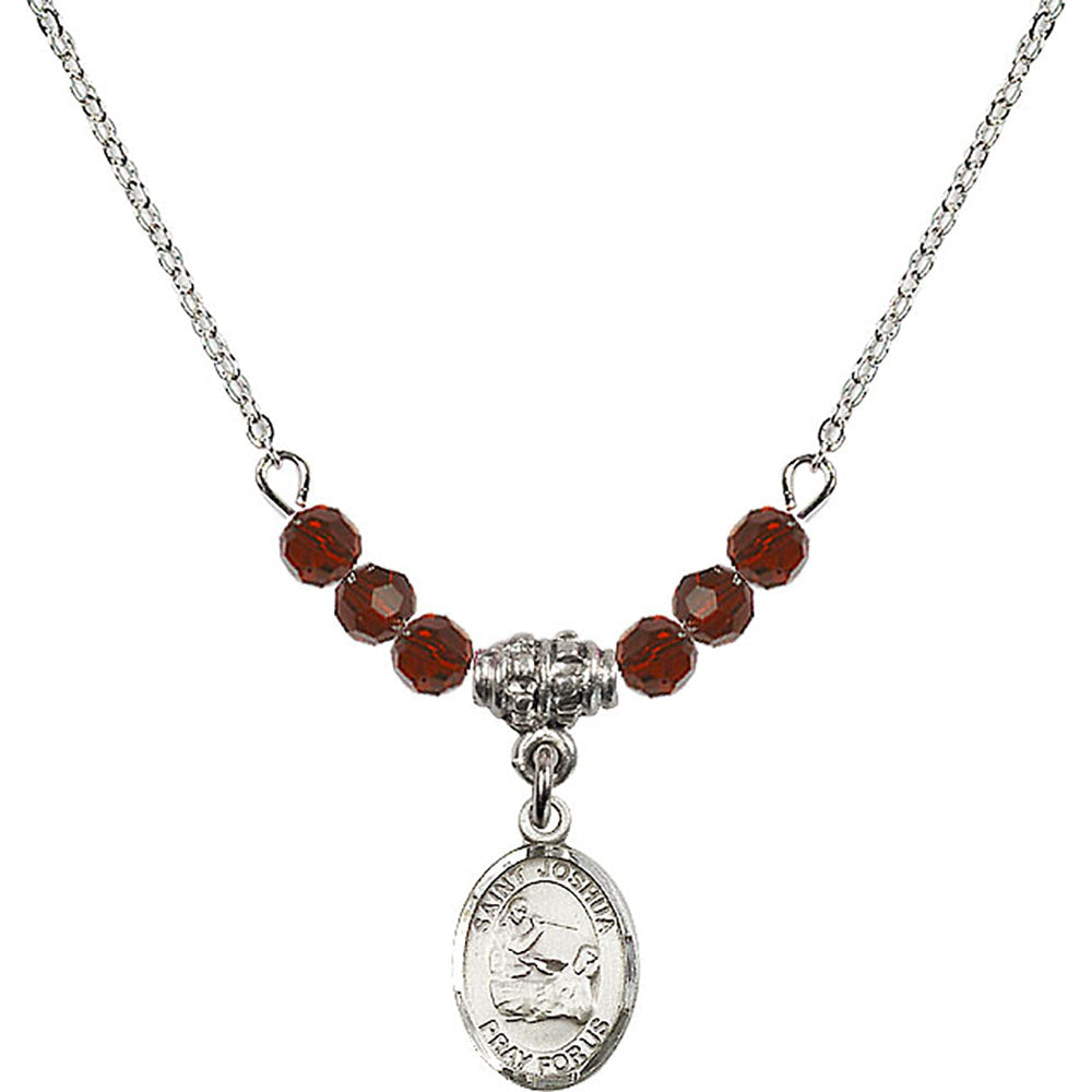 Sterling Silver Saint Joshua Birthstone Necklace with Garnet Beads - 9059